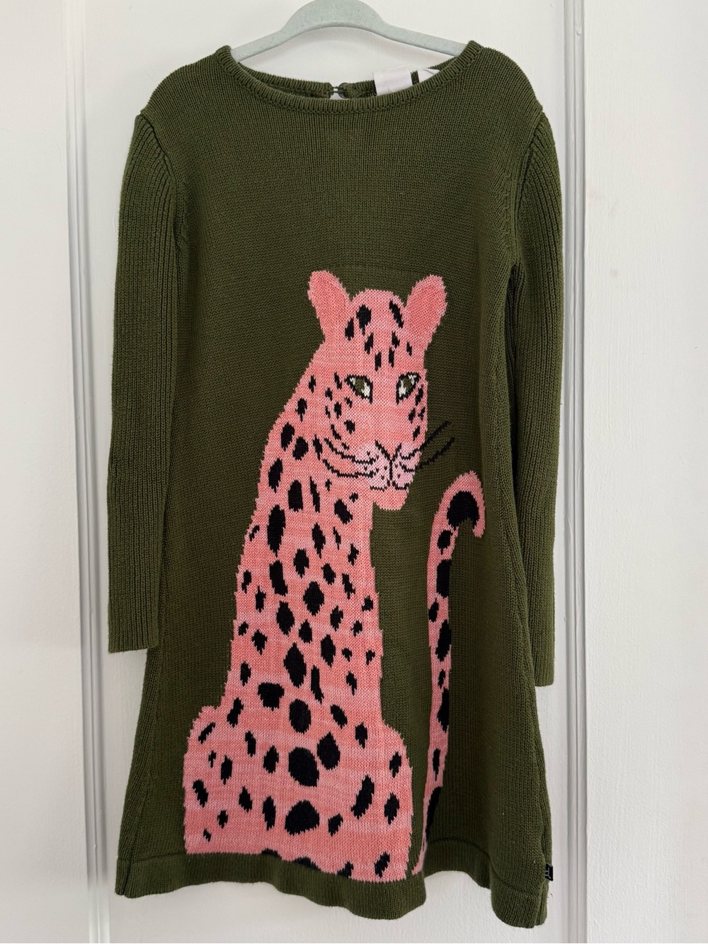 deux par deux Knit Sweater Dress Jaguar Olive Green Size 6/116cm